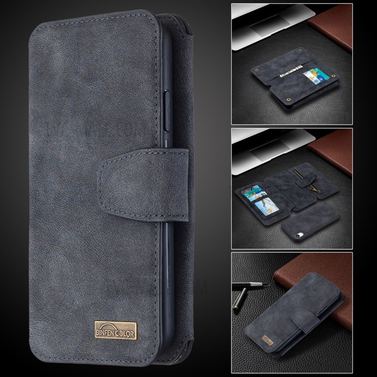 Matte Surface Detachable 2 in 1 Leather Cell Phone Cover Case with Wallet and Stand for iPhone XR - Black-6