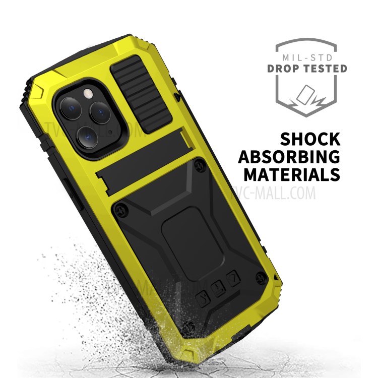 Shockproof Metal + Tempered Glass + TPU Reinforced Protector Case for iPhone 12 Pro Max - Yellow-2