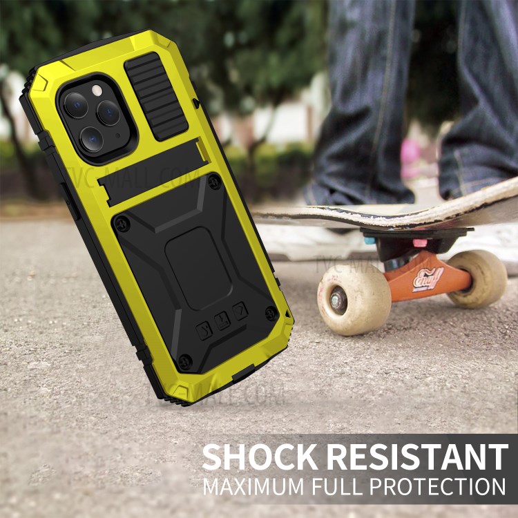 Shockproof Metal + Tempered Glass + TPU Reinforced Protector Case for iPhone 12 Pro Max - Yellow-6
