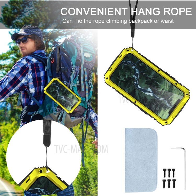 Shockproof Metal + Tempered Glass + TPU Reinforced Protector Case for iPhone 12 Pro Max - Yellow-7