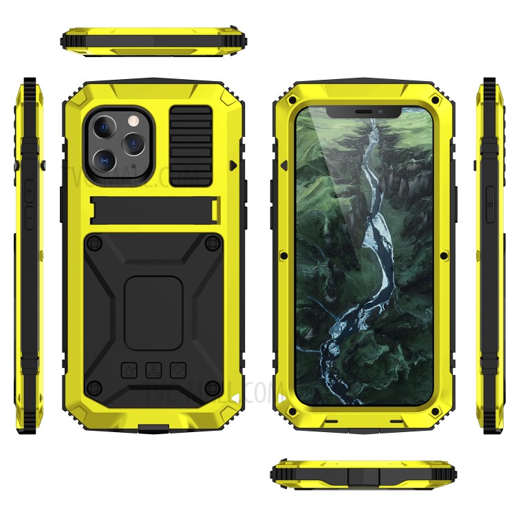 Shockproof Metal + Tempered Glass + TPU Reinforced Protector Case for iPhone 12 Pro Max - Yellow-8