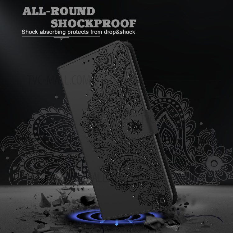 Phoenix Pattern Imprinting Wallet Stand Leather Phone Protective Shell for iPhone 12 Pro Max - Black-5