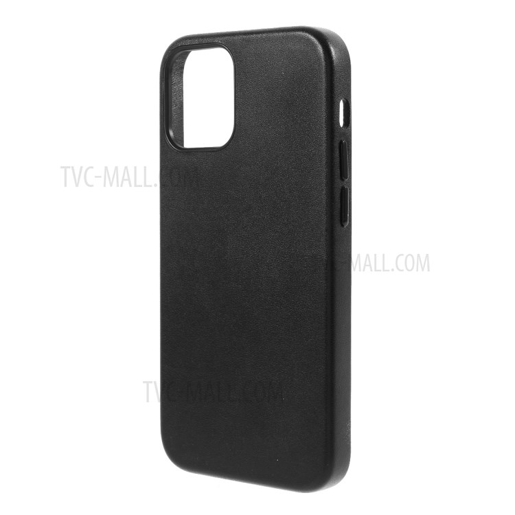 Colored PU Leather Coated Plastic Phone Case for iPhone 12 Mini - Black-2