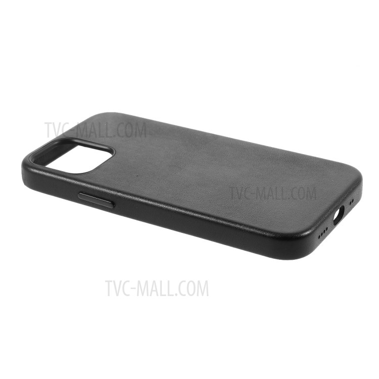 Colored PU Leather Coated Plastic Phone Case for iPhone 12 Mini - Black-4