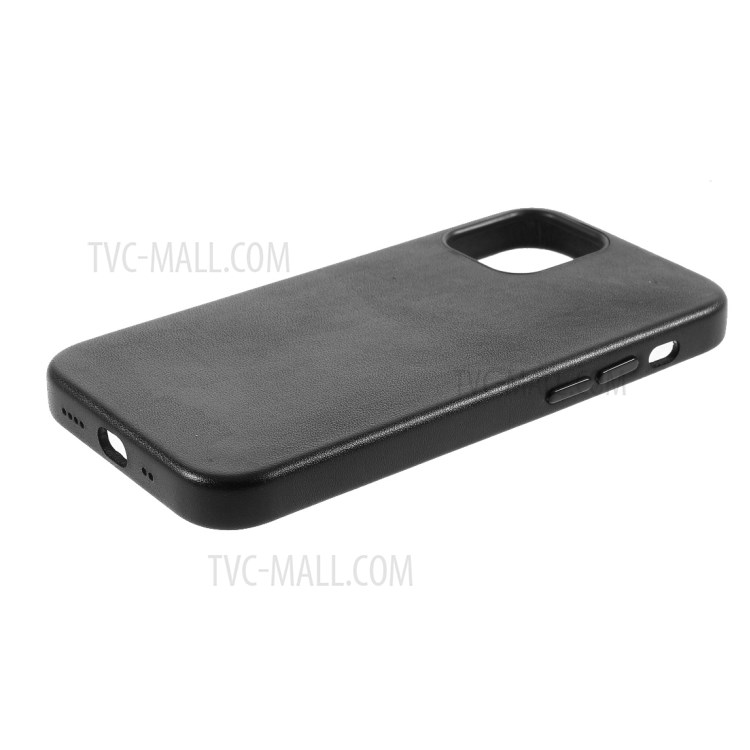 Colored PU Leather Coated Plastic Phone Case for iPhone 12 Mini - Black-5