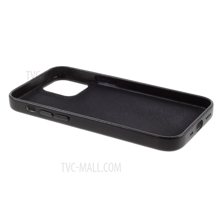 Colored PU Leather Coated Plastic Phone Case for iPhone 12 Mini - Black-6