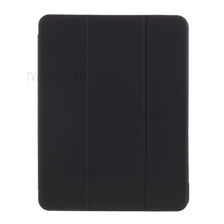 Tri-fold Stand Skin-touch Leather Case with Pen Slot for iPad Air (2020) Shell - Black-1