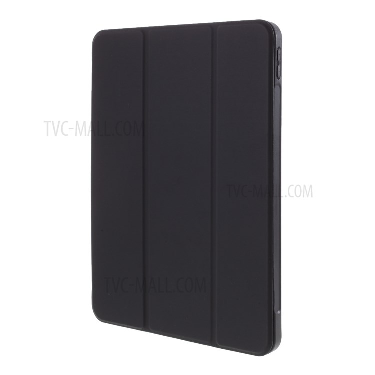 Tri-fold Stand Skin-touch Leather Case with Pen Slot for iPad Air (2020) Shell - Black-2