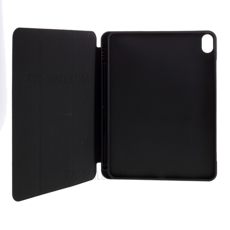 Tri-fold Stand Skin-touch Leather Case with Pen Slot for iPad Air (2020) Shell - Black-6