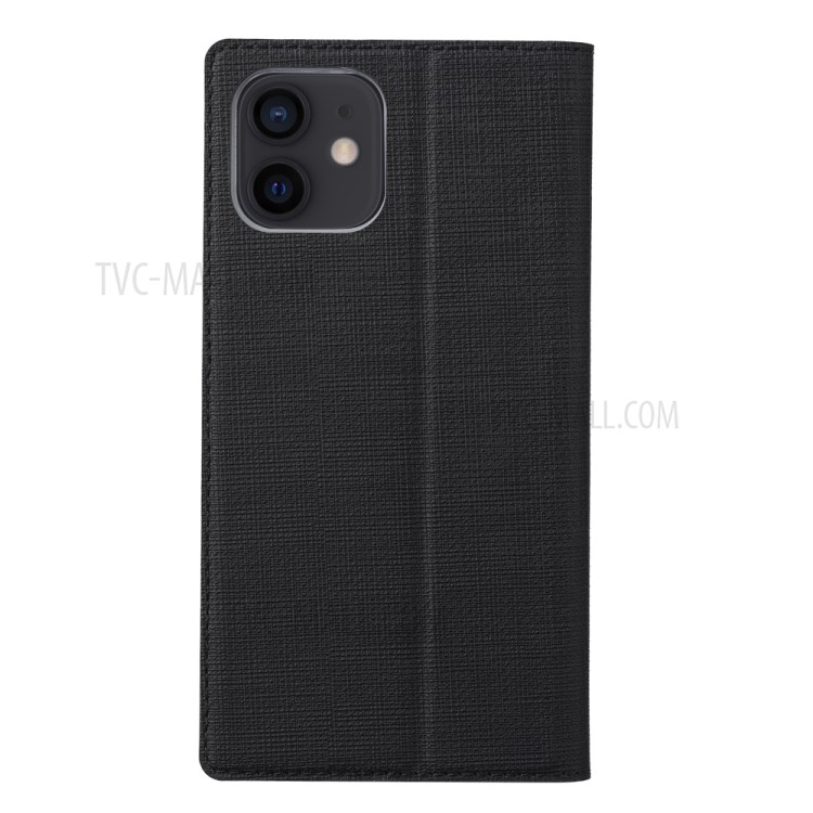 VILI DMX Cross Texture Plain Card Holder Leather Phone Cover Case for iPhone 12 mini - Black-3