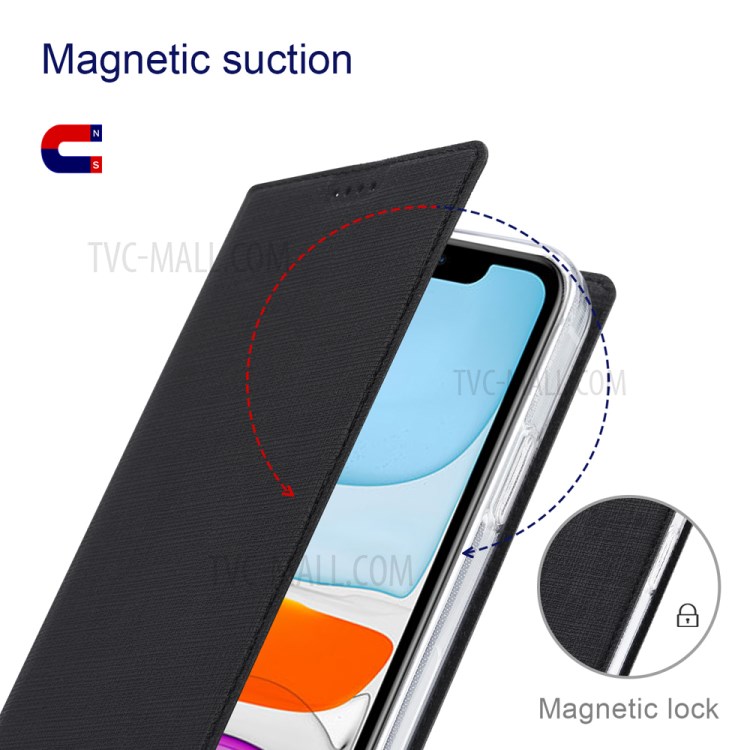 VILI DMX Cross Texture Plain Card Holder Leather Phone Cover Case for iPhone 12 mini - Black-8