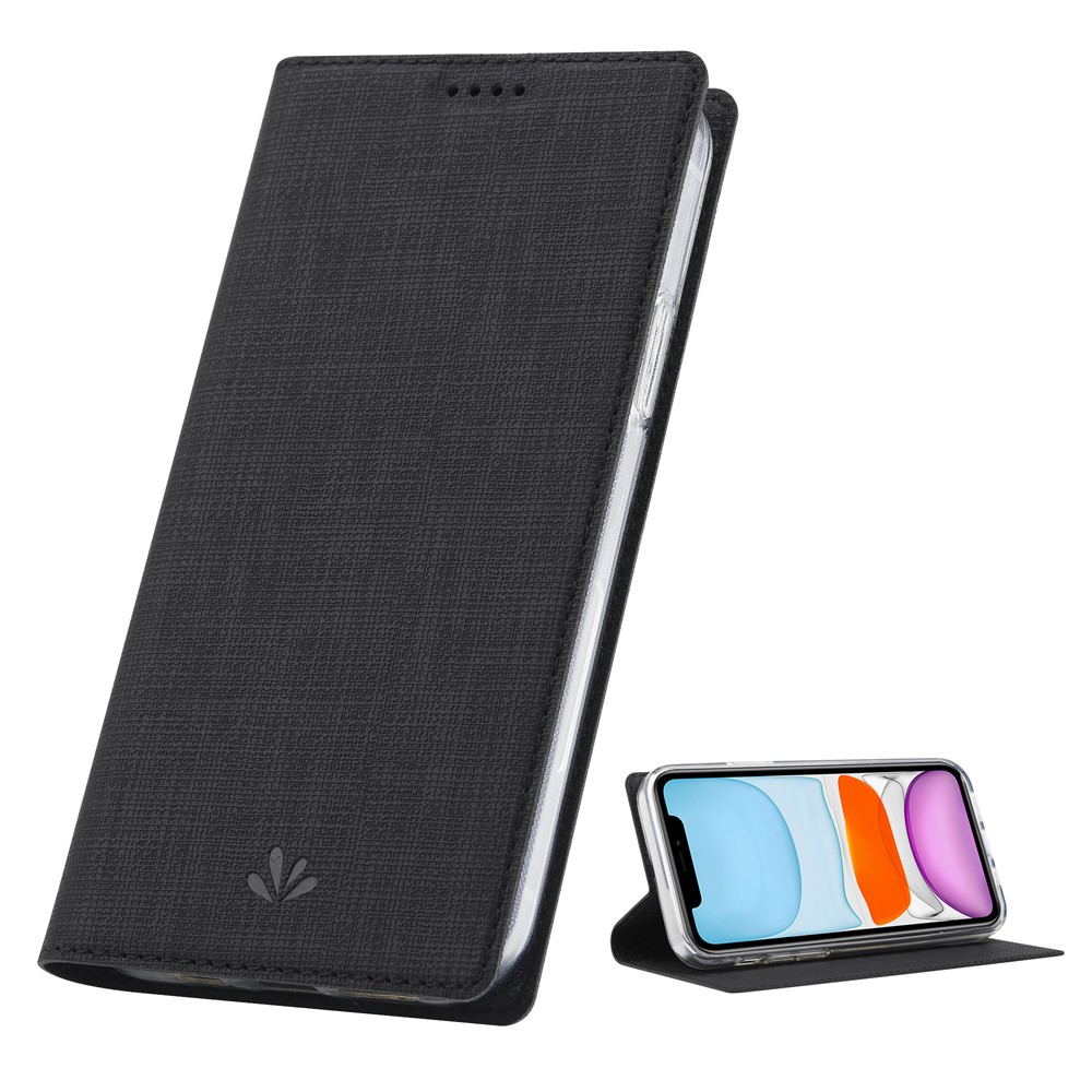 VILI DMX Auto-Absorbed Plain Cross Texture Leather Phone Cover Case with Card Holder for iPhone 12/12 Pro - Black-1