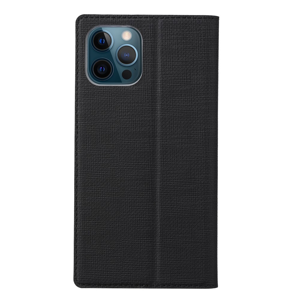 VILI DMX Auto-Absorbed Plain Cross Texture Leather Phone Cover Case with Card Holder for iPhone 12/12 Pro - Black-3