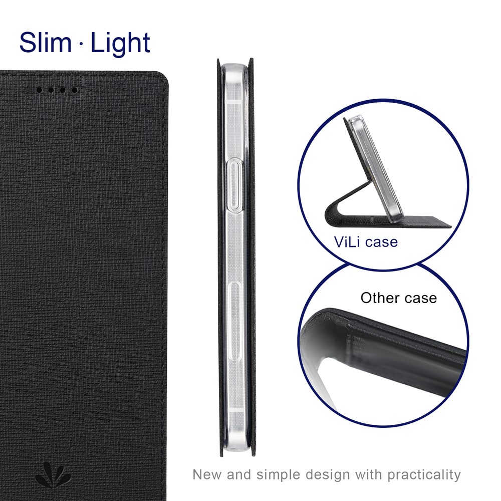 VILI DMX Auto-Absorbed Plain Cross Texture Leather Phone Cover Case with Card Holder for iPhone 12/12 Pro - Black-4
