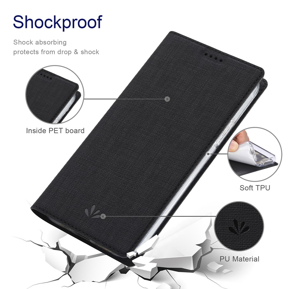 VILI DMX Auto-Absorbed Plain Cross Texture Leather Phone Cover Case with Card Holder for iPhone 12/12 Pro - Black-6