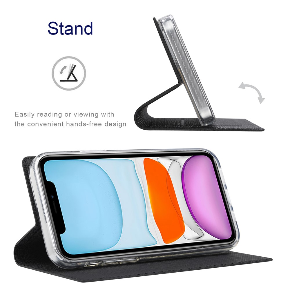 VILI DMX Auto-Absorbed Plain Cross Texture Leather Phone Cover Case with Card Holder for iPhone 12/12 Pro - Black-7