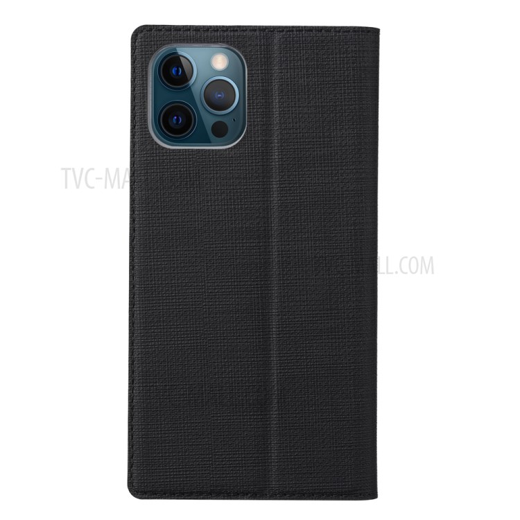 VILI DMX Cross Texture Plain Leather Phone Cover Case with Card Holder for iPhone 12 Pro Max - Black-3
