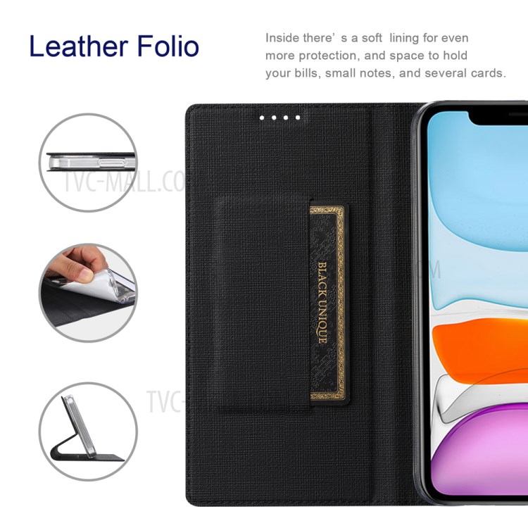 VILI DMX Cross Texture Plain Leather Phone Cover Case with Card Holder for iPhone 12 Pro Max - Black-5
