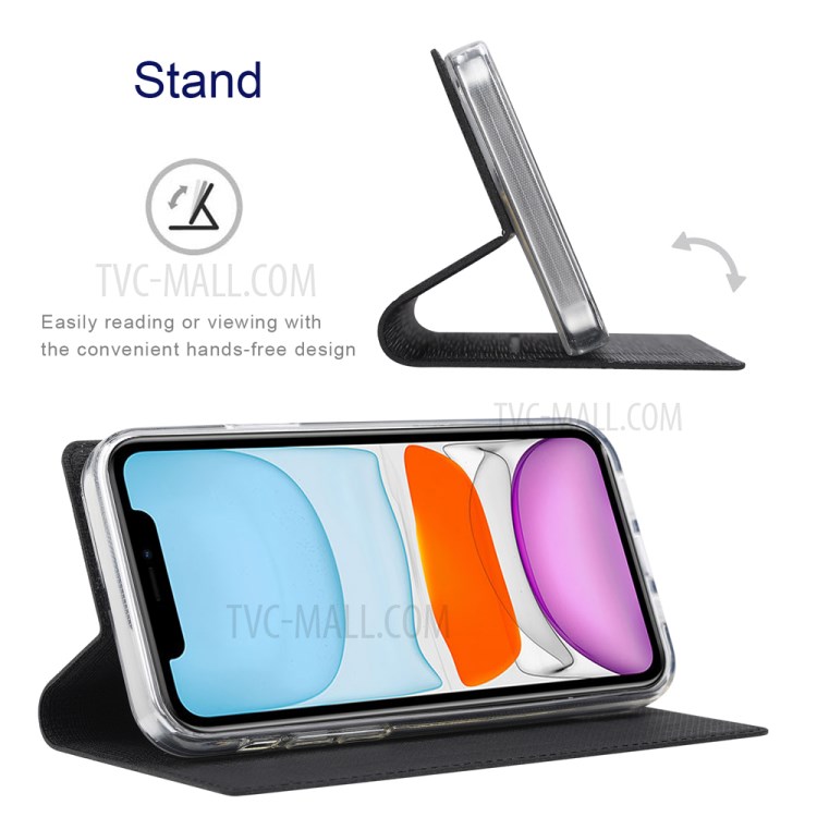 VILI DMX Cross Texture Plain Leather Phone Cover Case with Card Holder for iPhone 12 Pro Max - Black-7