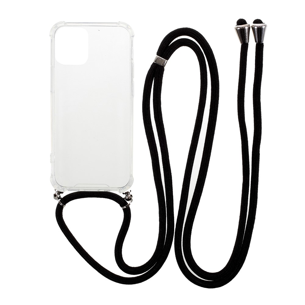 Anti-fall Case for iPhone 12 mini Glossy TPU+Acrylic Cover with Textile Strap - Black-1