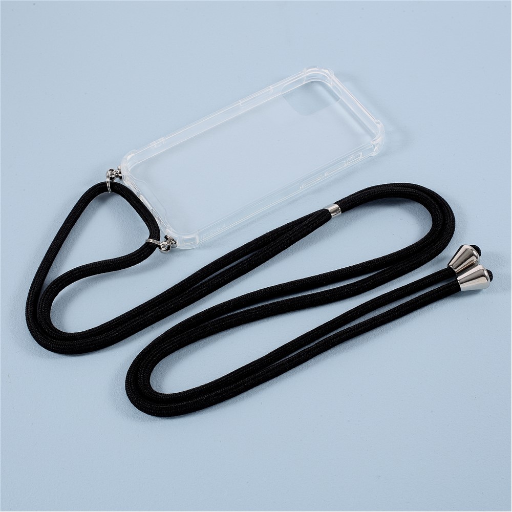 Anti-fall Case for iPhone 12 mini Glossy TPU+Acrylic Cover with Textile Strap - Black-2