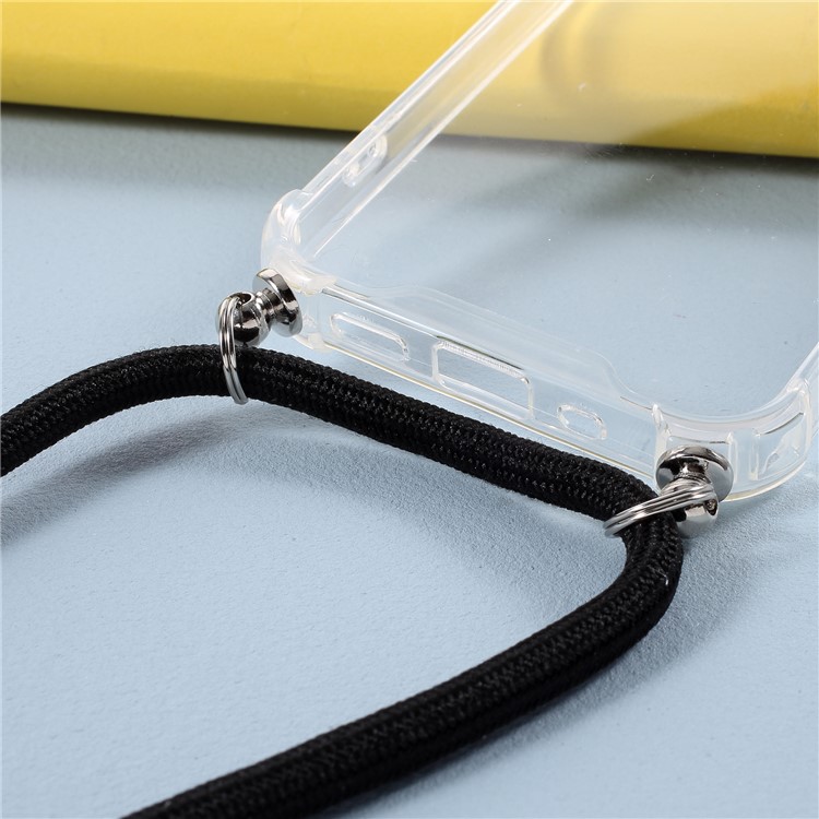 Anti-fall Case for iPhone 12 Pro Max Glossy TPU+Acrylic Cover with Textile Lanyard - Black-6