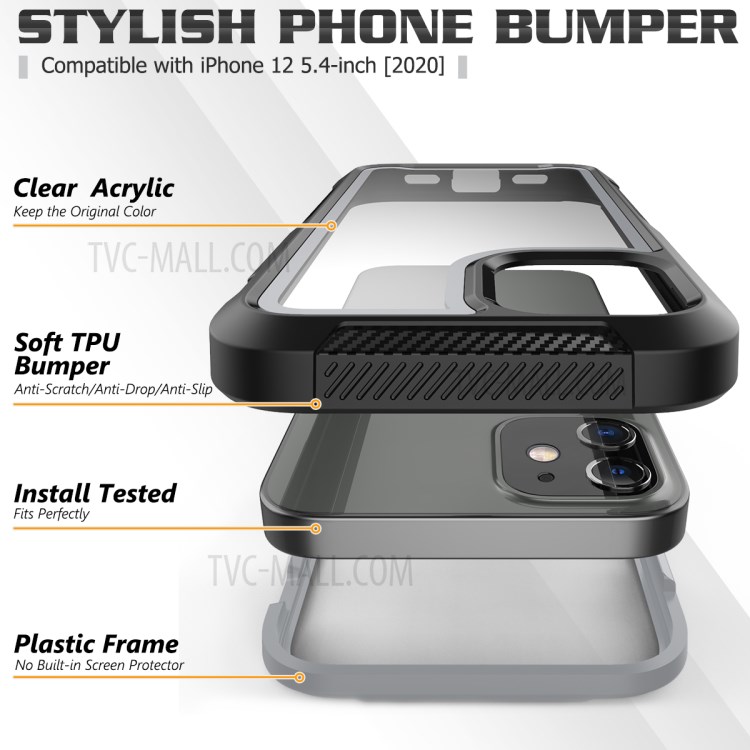 Thicken Non-slip Frame Combo Case for iPhone 12 Mini - Grey-3