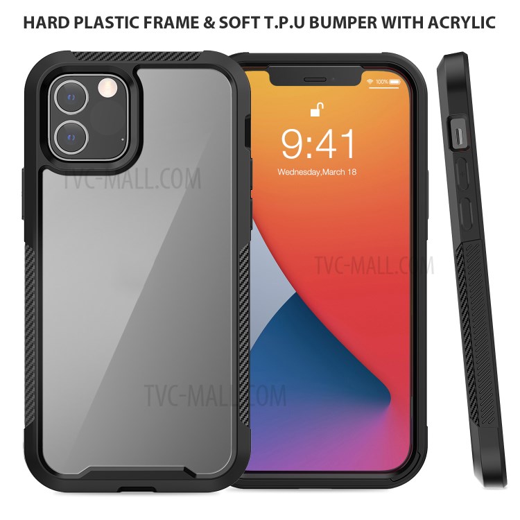 Thickened Non-slip Acrylic+TPU+Plastic Phone Case for iPhone 12 Pro / iPhone 12 - Black-4