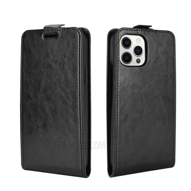 Vertical Flip Cover for iPhone 12 Pro Max Crazy Horse Texture Leather Case - Black-2