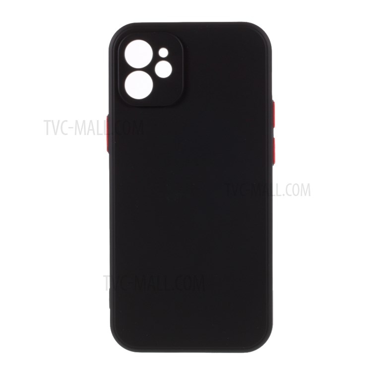 Contrast Color Button TPU Shell with Soft Lint Inner for iPhone 12 Case - Black-1