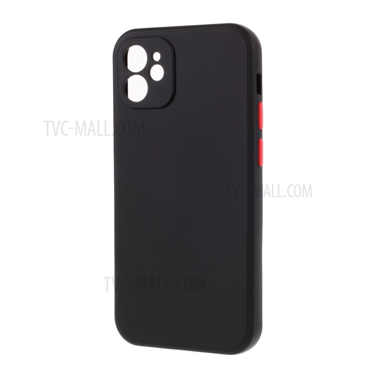 Contrast Color Button TPU Shell with Soft Lint Inner for iPhone 12 Case - Black-2
