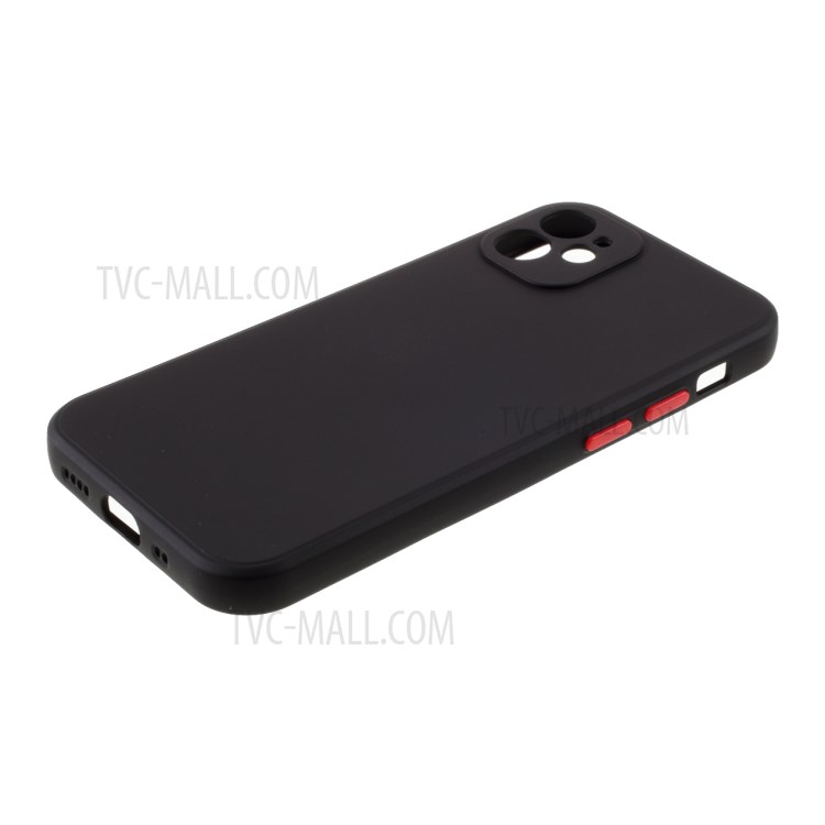 Contrast Color Button TPU Shell with Soft Lint Inner for iPhone 12 Case - Black-5