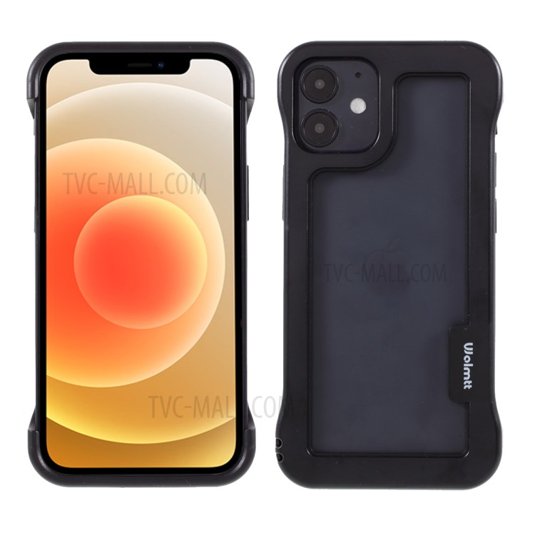 Wolmtt TPU + PC No-Side-Frame Phone Cover Case for iPhone 12/12 Pro - Black-1