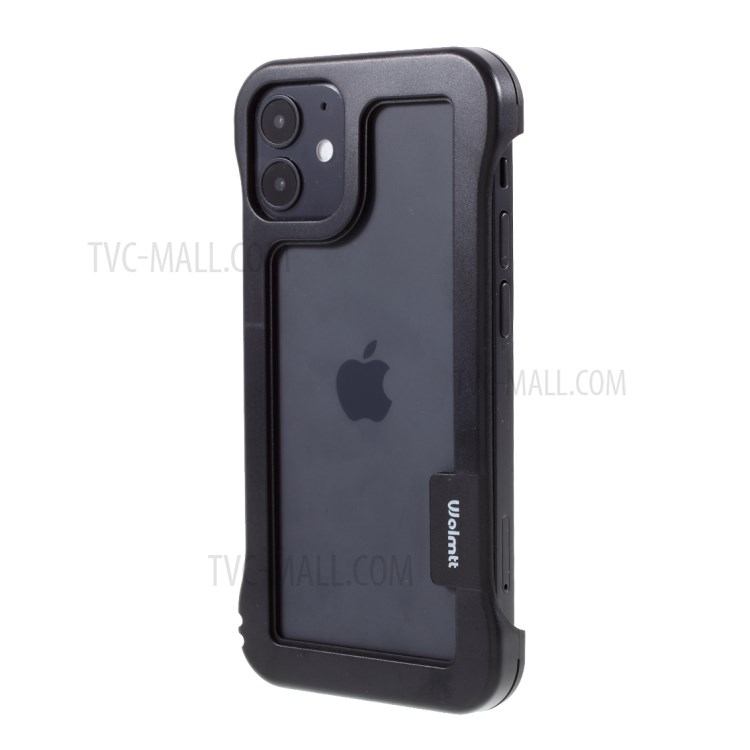 Wolmtt TPU + PC No-Side-Frame Phone Cover Case for iPhone 12/12 Pro - Black-2