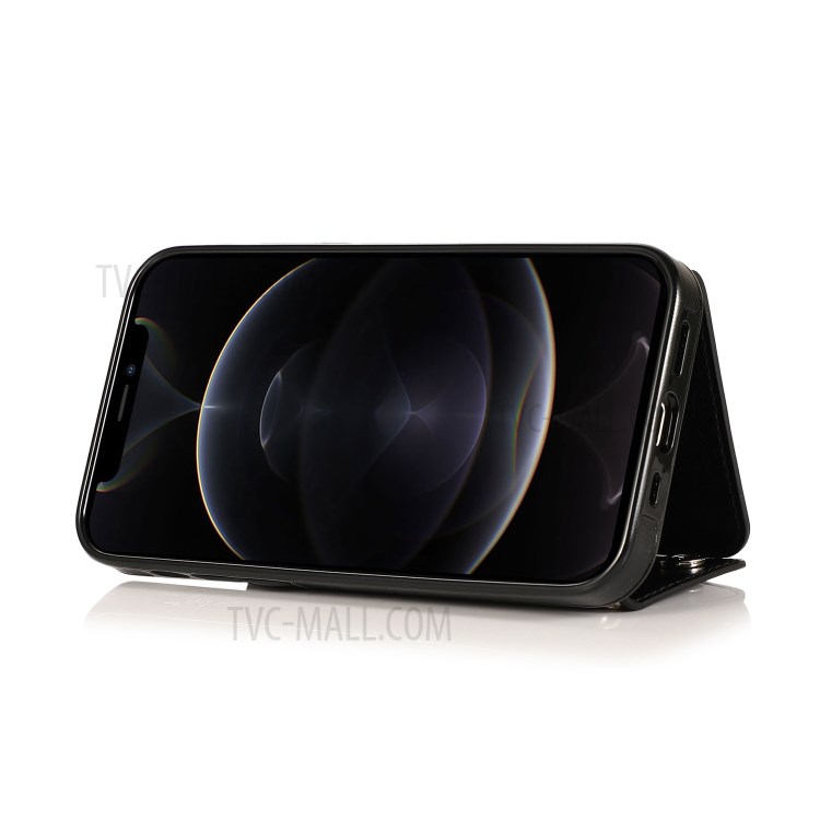 Buckled Wallet Phone Protective Shell with Kickstand and Wrist Strap for iPhone 12/12 Pro - Black-5