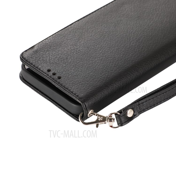 Microfiber Litchi Texture Leather Zippered Wallet Phone Protective Shell for iPhone 12/12 Pro - Black-8