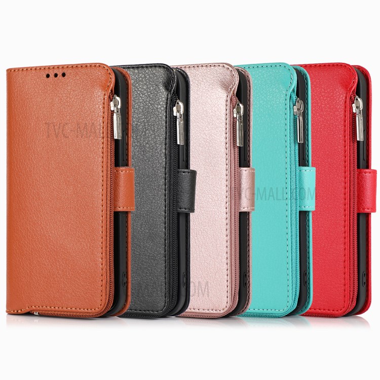 Microfiber Litchi Texture Leather Zippered Wallet Phone Protective Shell for iPhone 12/12 Pro - Black-9