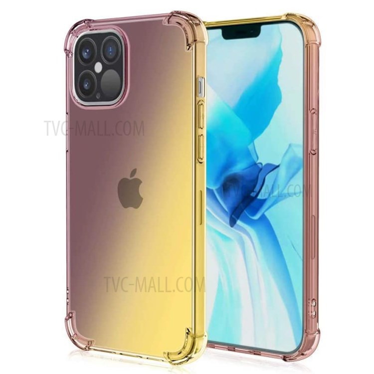 TPU Color Gradient Four Corner Anti-Fall Phone Cover Shell for iPhone 12 Pro Max - Black/Gold-1
