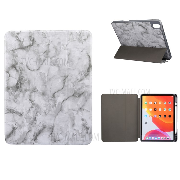 Marble Texture Tri-fold Stand PU Leather + TPU Case with Pen Slot for iPad Air (2020) - Black-1
