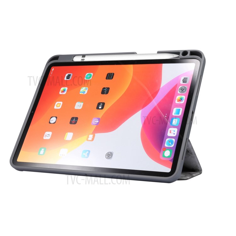 Textura de Máril Tri-fold Stand PU Cater + TPU Casa Com Peno de Peno Para Ipad Air (2020)/air (2022) - Preto