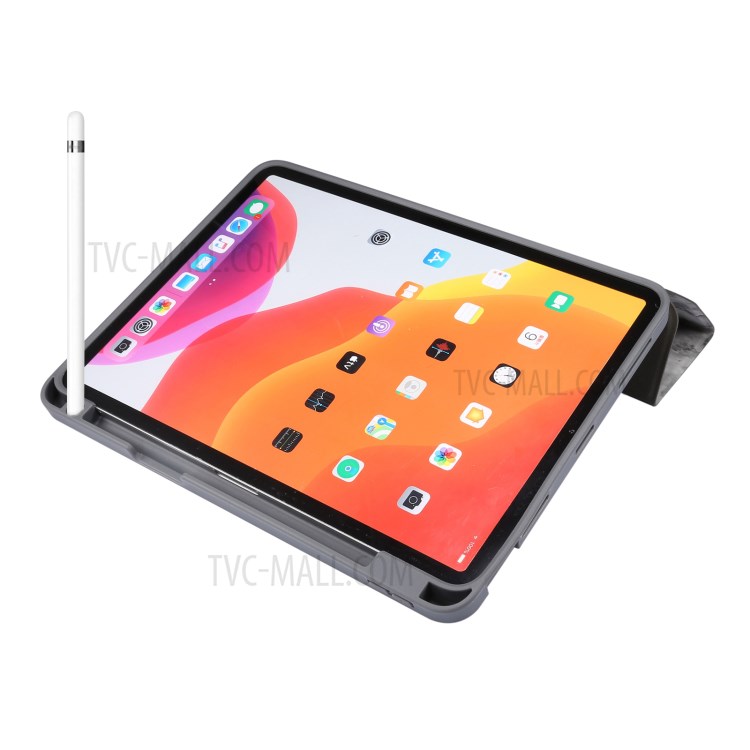 Textura de Máril Tri-fold Stand PU Cater + TPU Casa Com Peno de Peno Para Ipad Air (2020)/air (2022) - Preto