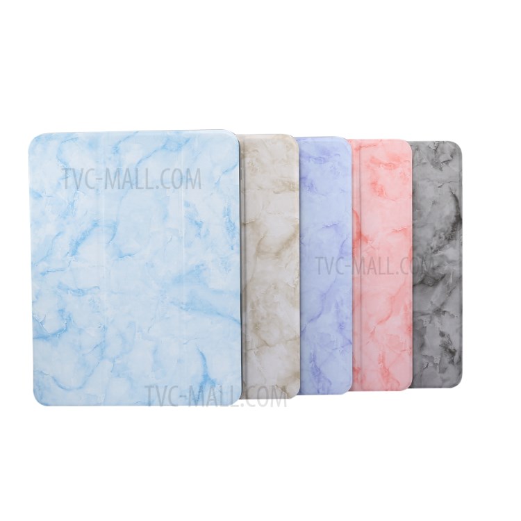 Marble Texture Tri-fold Stand PU Leather + TPU Case with Pen Slot for iPad Air (2020) - Black-8