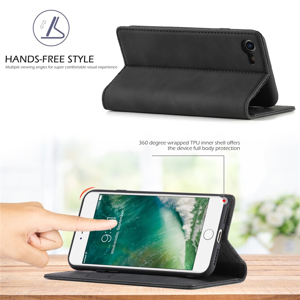 LC.IMEEKE Strong Auto-Absorbed Business Style Leather Phone Cover Shell for iPhone 7/8/SE (2nd Generation) - Black-10