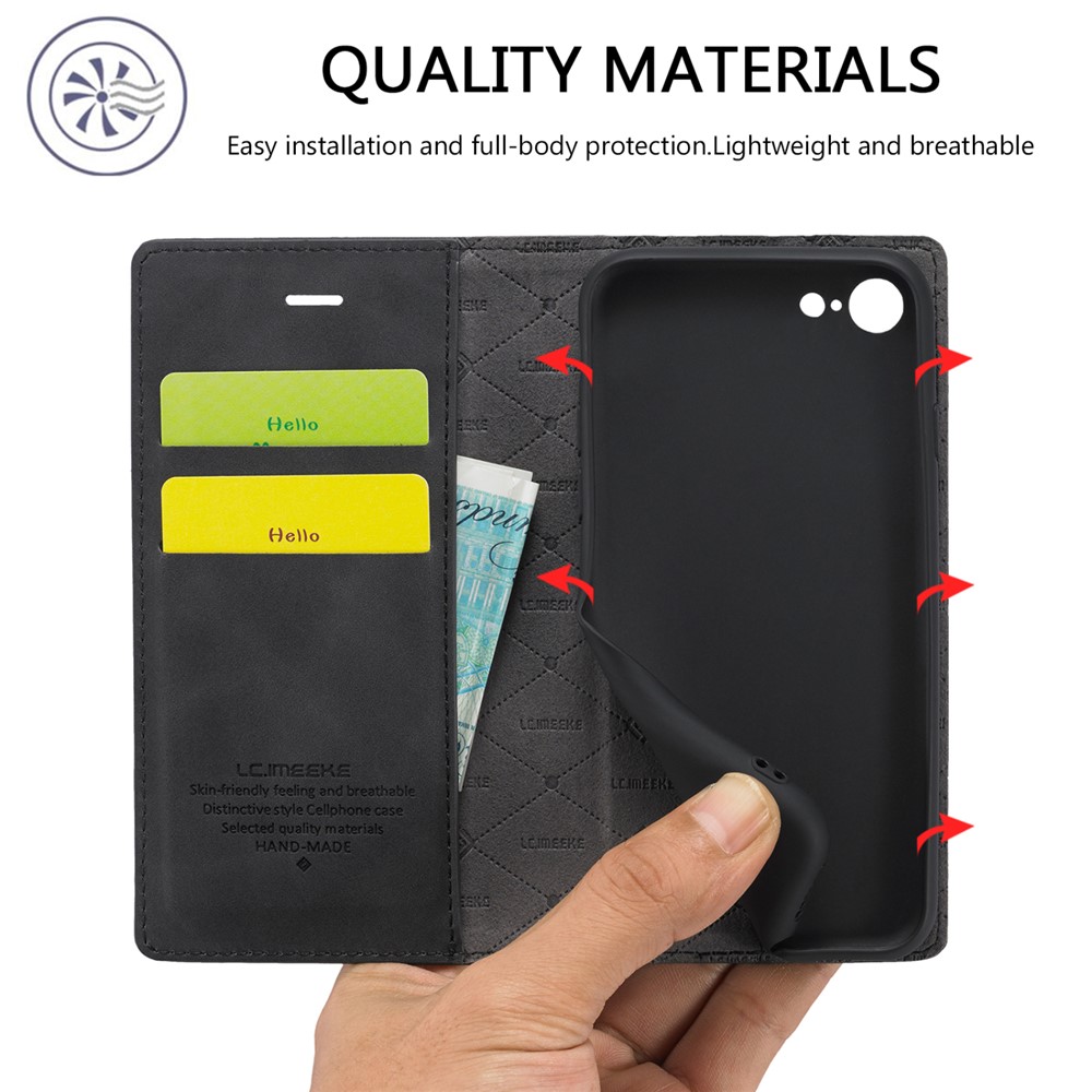 LC.IMEEKE Strong Auto-Absorbed Business Style Leather Phone Cover Shell for iPhone 7/8/SE (2nd Generation) - Black-12