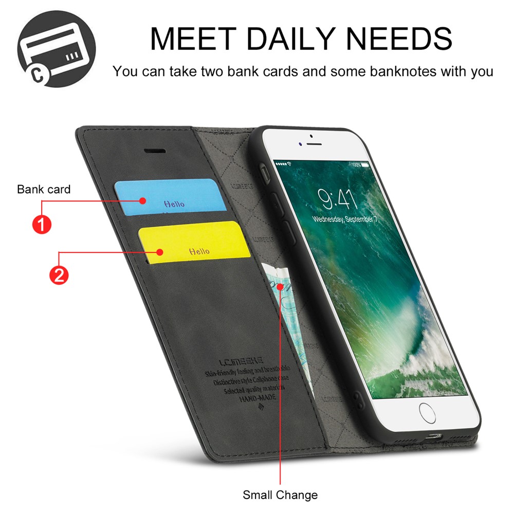 LC.IMEEKE Strong Auto-Absorbed Business Style Leather Phone Cover Shell for iPhone 7/8/SE (2nd Generation) - Black-14