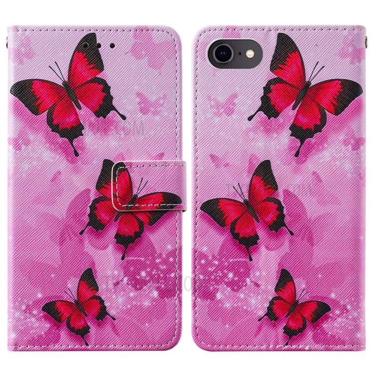 Pattern Printing Leather Phone Wallet Stand Protective Case for iPhone 7/8/SE (2nd Generation) - Red Butterfly-3