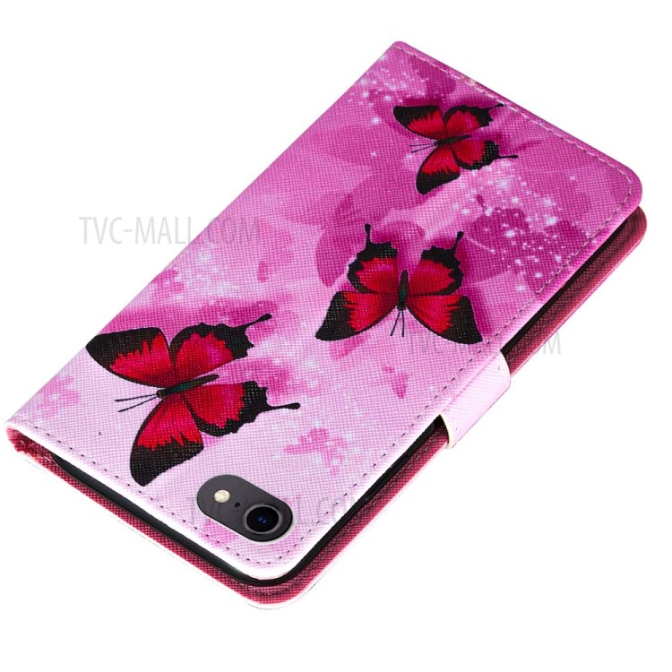 Pattern Printing Leather Phone Wallet Stand Protective Case for iPhone 7/8/SE (2nd Generation) - Red Butterfly-6