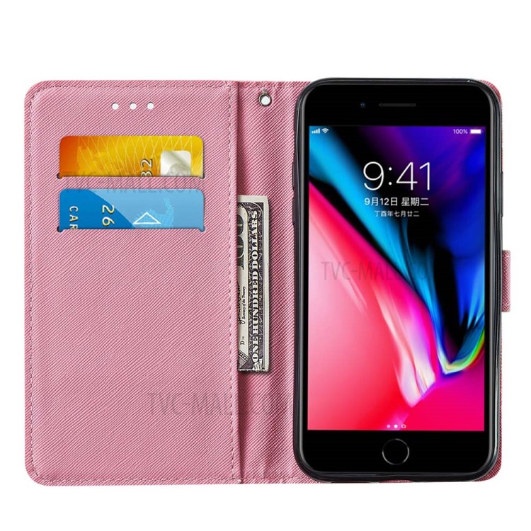Pattern Printing Leather Phone Wallet Stand Protective Case for iPhone 7/8/SE (2nd Generation) - Red Butterfly-7
