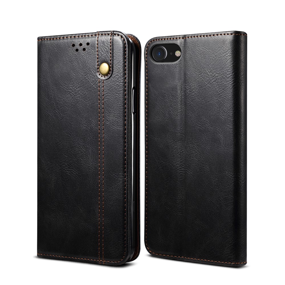 Auto-Absorbed Waxy Crazy Horse Texture Wallet Leather Phone Stand Cover Case for iPhone 7/8/SE (2nd Generation) - Black-1