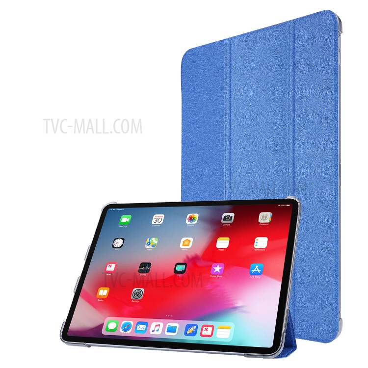 Silk Texture Tri-fold Stand PU Leather Flip Tablet Case for iPad Air (2020) - Blue-1